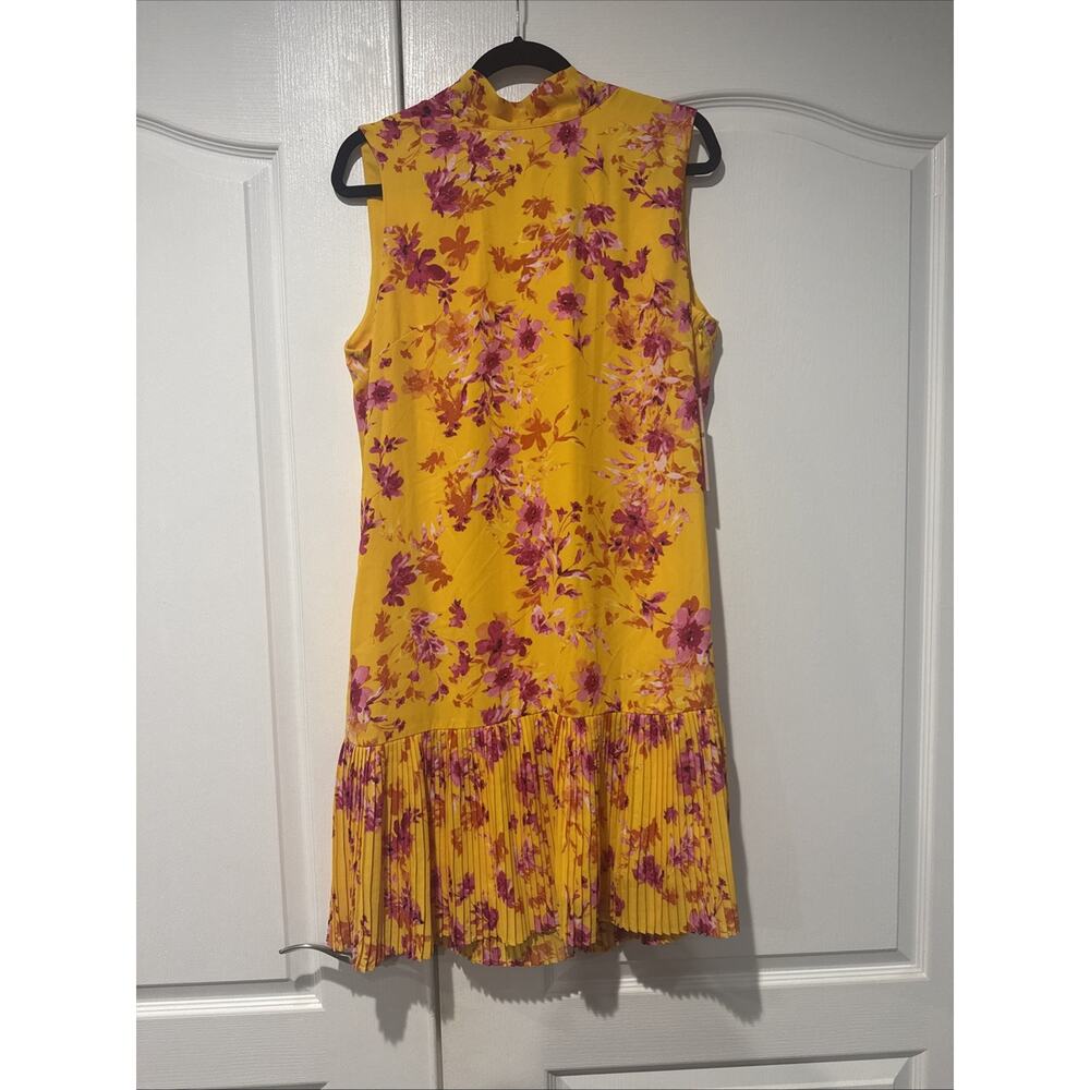 NWT NANETTE LEPORE Size 14 Yellow Koi Print Pleated Hem Dress Sleeveless